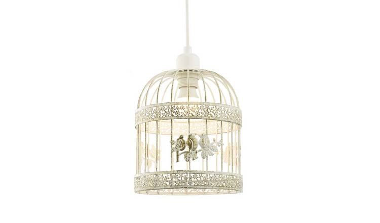 Happy Homewares Cream Shabby Chic Birdcage with 3D Flowers Pendant Shade - 20cm