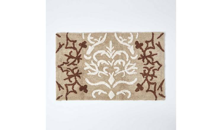 Homescapes Beige Damask Cotton Bath Mat