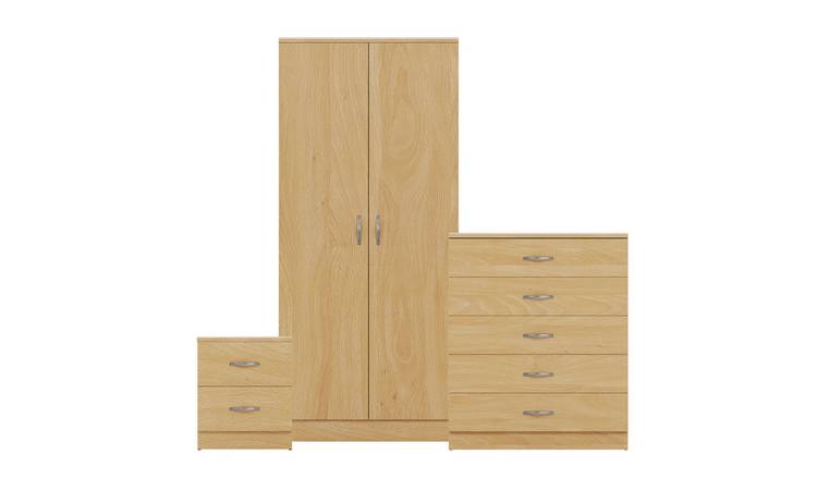 Vida Designs Riano Bedroom Set (Bedside, 5 Drawer Chest, 2 Door Wardrobe) - Pine