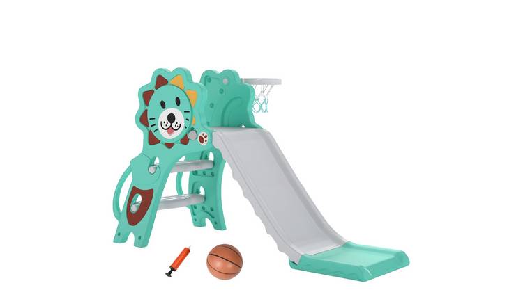 AIYAPLAY 3 in 1 Lion-Themed 18-36 Months Basketball Hoop Toddler Slide – Blue