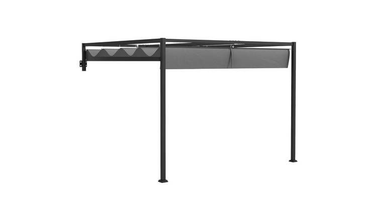 Outsunny Wall Mounted Garden Pergola with Retractable Roof - Dark Grey