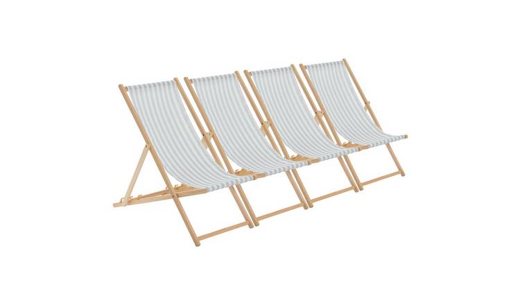 Harbour Housewares Folding Wooden Deck Chairs - Sage Grey Stripe - Pack of 4