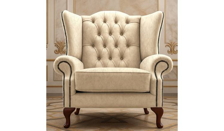 Somnior Dapple Fabric Chesterfield Wingback Armchair - Cream
