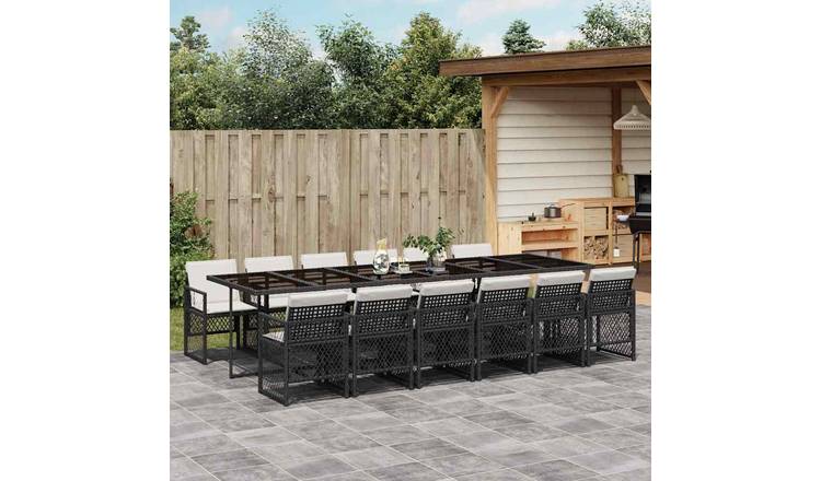 Walplus 13 Piece Poly Rattan Garden Dining Set - Black - 330 x 106 x 73 cm