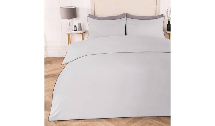 OHS Piped Edge Bedding Set Soft Duvet Cover Set Silver/Grey - King