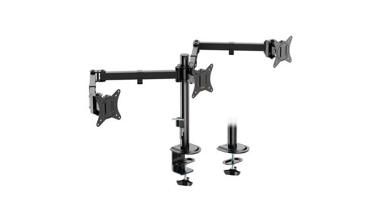 VonHaus 17-27in Height Adjustable Triple Monitor Stand with Desk Clamp - Black