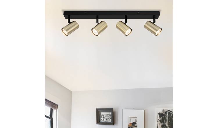 Cosylyte Grafton 4 Light Modern Brushed Brass Spotlight with Matt Black Base