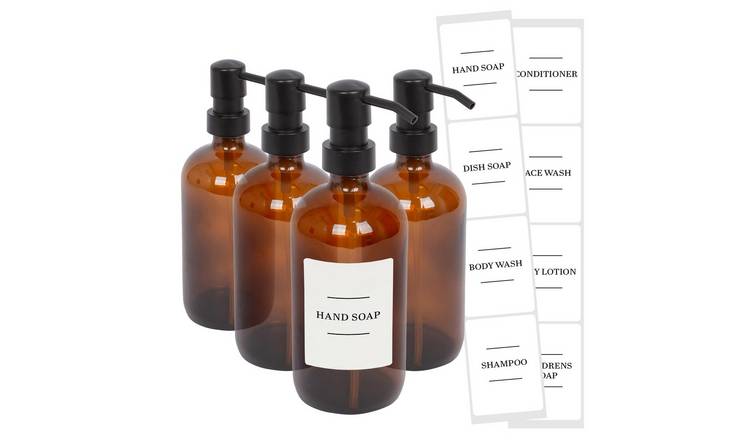Harbour Housewares Soap Dispensers with Labels  - Amber/White - Set of 4