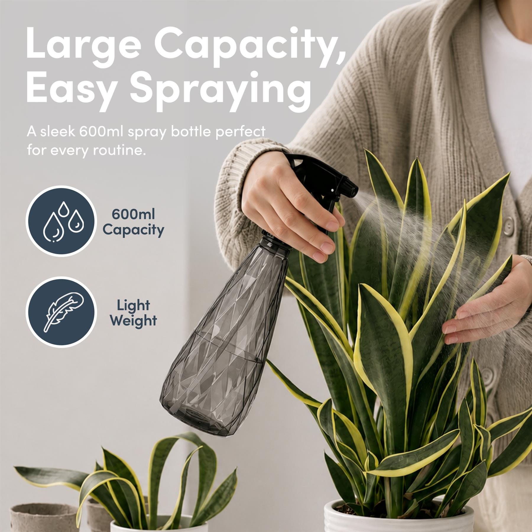 Keplin 600ml Plastic Water Spray Bottles 2 Pack - Green and Grey - Image 2