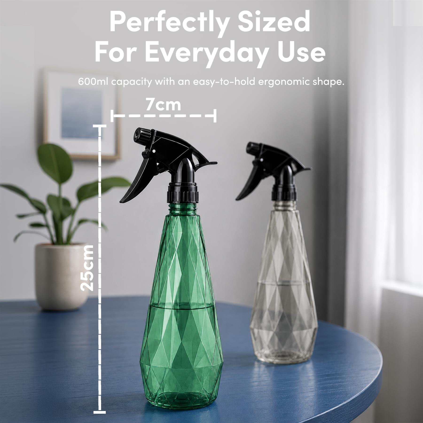 Keplin 600ml Plastic Water Spray Bottles 2 Pack - Green and Grey - Image 3