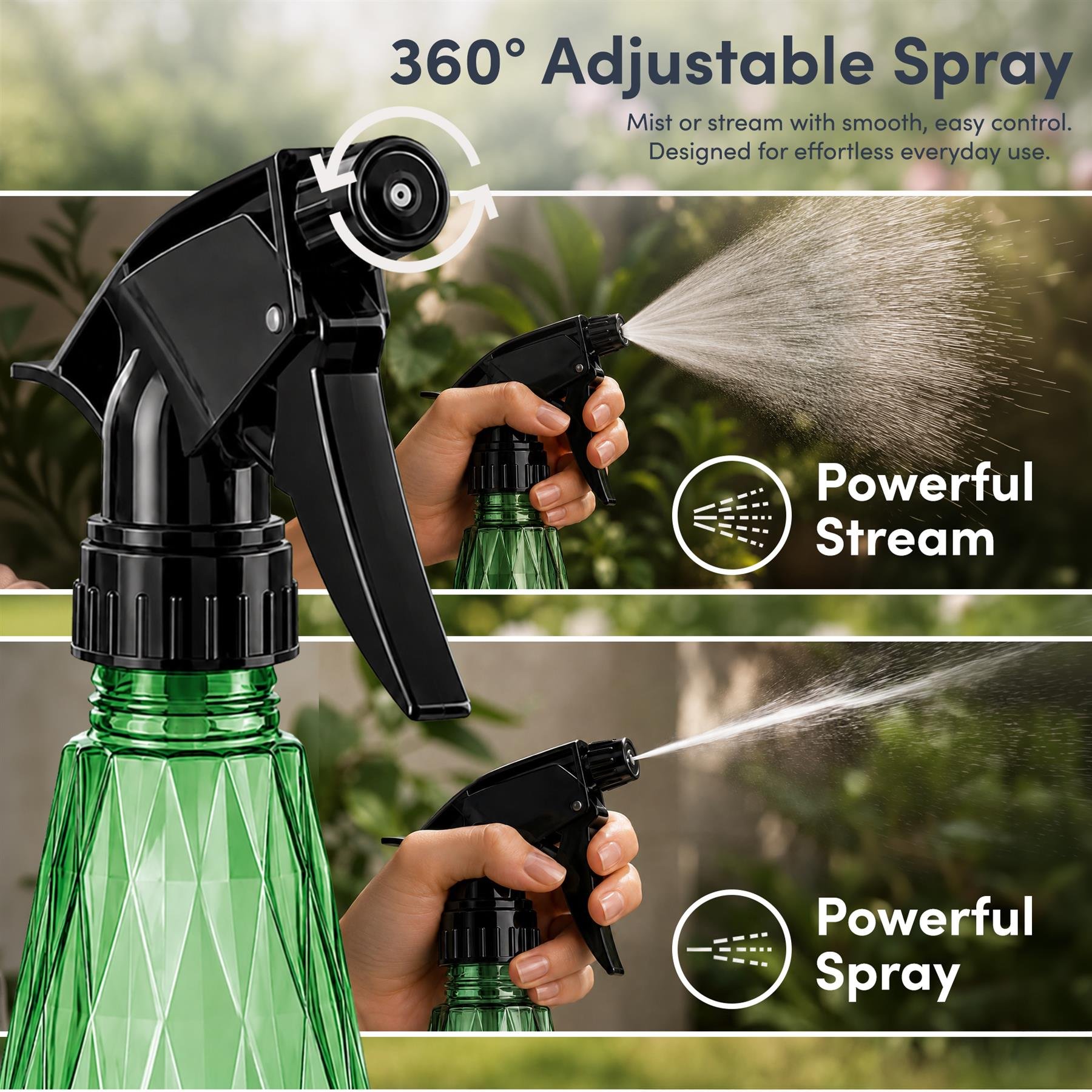 Keplin 600ml Plastic Water Spray Bottles 2 Pack - Green and Grey - Image 6