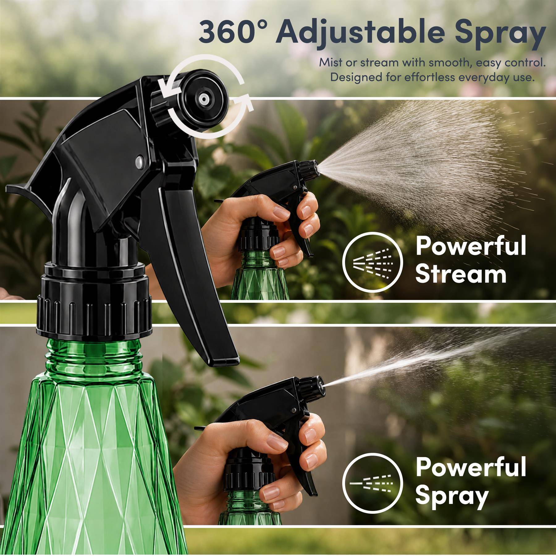 Keplin 600ml Plastic Water Spray Bottles 2 Pack - Green and Grey - Image 6
