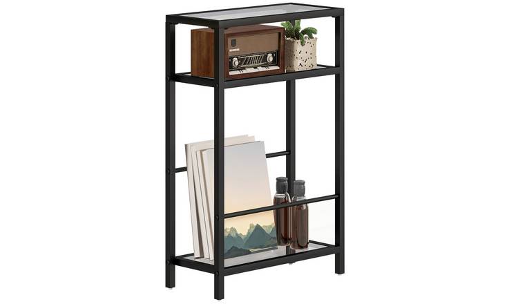 HOMCOM 3-Tier Side Table with Storage Shelf and Tempered Glass Tabletop - Black