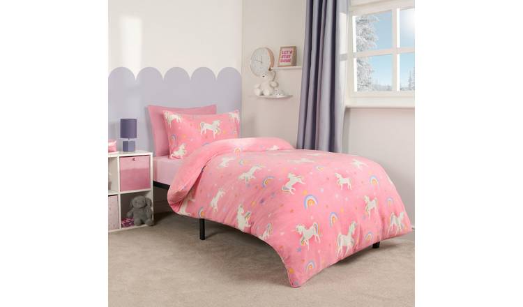 OHS Unicorn Bedding Duvet Cover Set Plush Fleece Warm Pink - Single