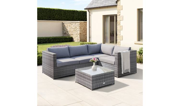 Charles Bentley Rattan Corner Sofa & Coffee Table - Grey