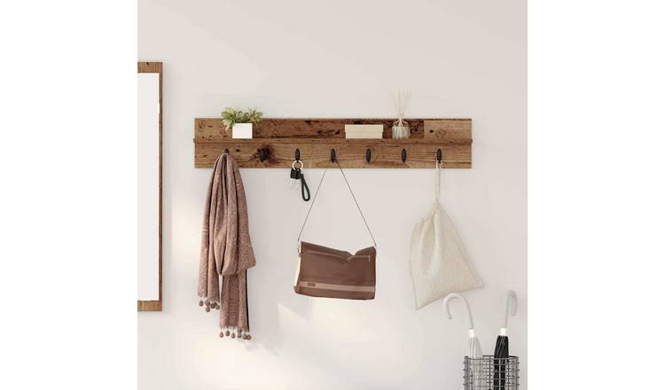 Walplus Engineered Wood Wall-Mounted Coat Rack - Old wood - 100 x 10.5 x 18 cm