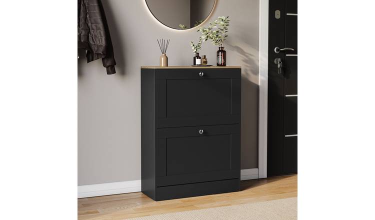 Vida Designs 2 Drawer Shoe Cabinet - Black & Oak
