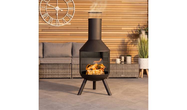 Charles Bentley 44.5cm Round Powder Coated Steel Modern Chimenea - Black