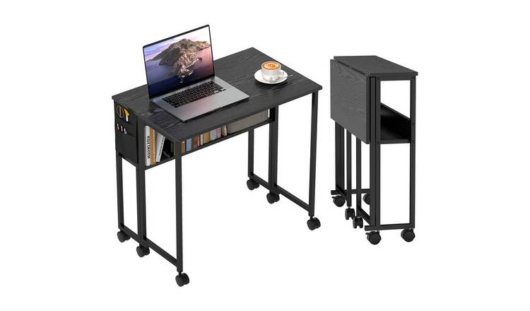 HOMCOM Foldable Office Desk with Storage Shelf - Black