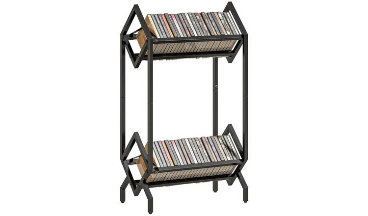 HOMCOM 2 Tier Metal Freestanding Storage Rack Small Books and Albums - Black