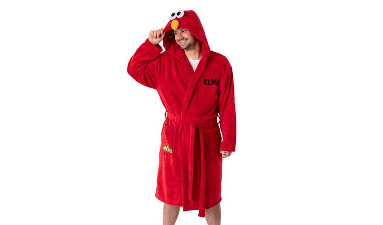 Sesame Street Elmo Adult Unisex Red Hooded Bathrobe - XL