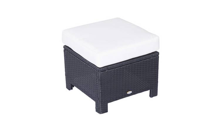 Outsunny Rattan Footstool Wicker Ottoman with Cushions - Black