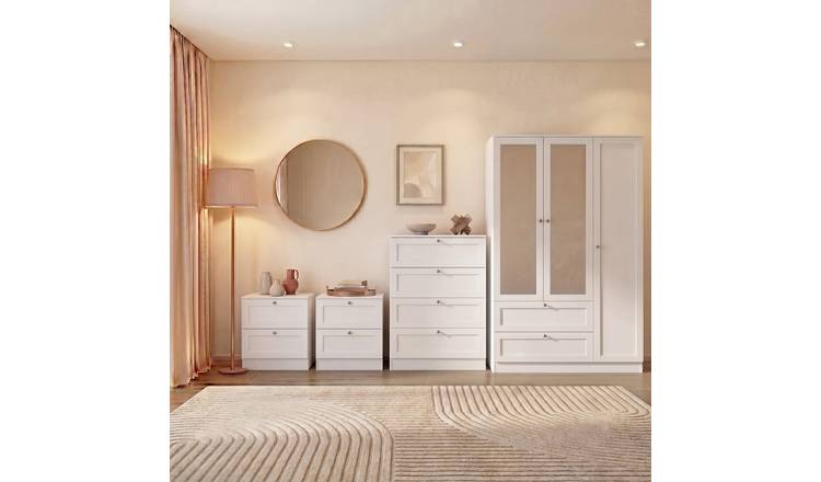 Vida Designs Altino Set (2x Bedside - 4 Drawer Chest - 3DOOR Wardrobe) - White