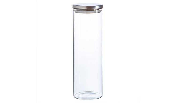 Argon Tableware Glass Storage Jar with Metal Lid - Silver