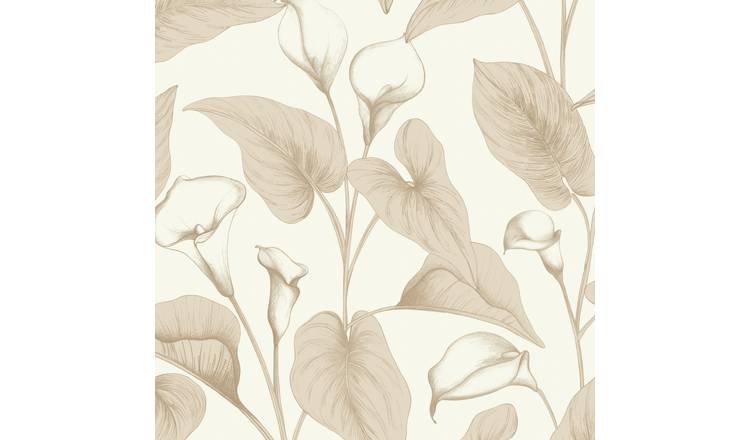 Grandeco Botanical Calla Lily Floral Foliage Textured Wallpaper - Beige