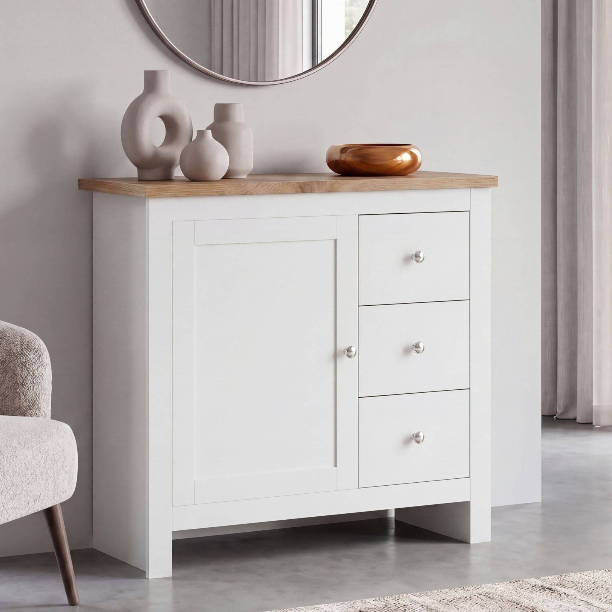 Vida Designs Arlington 3 Drawer 1 Door Sideboard - White - Image 1