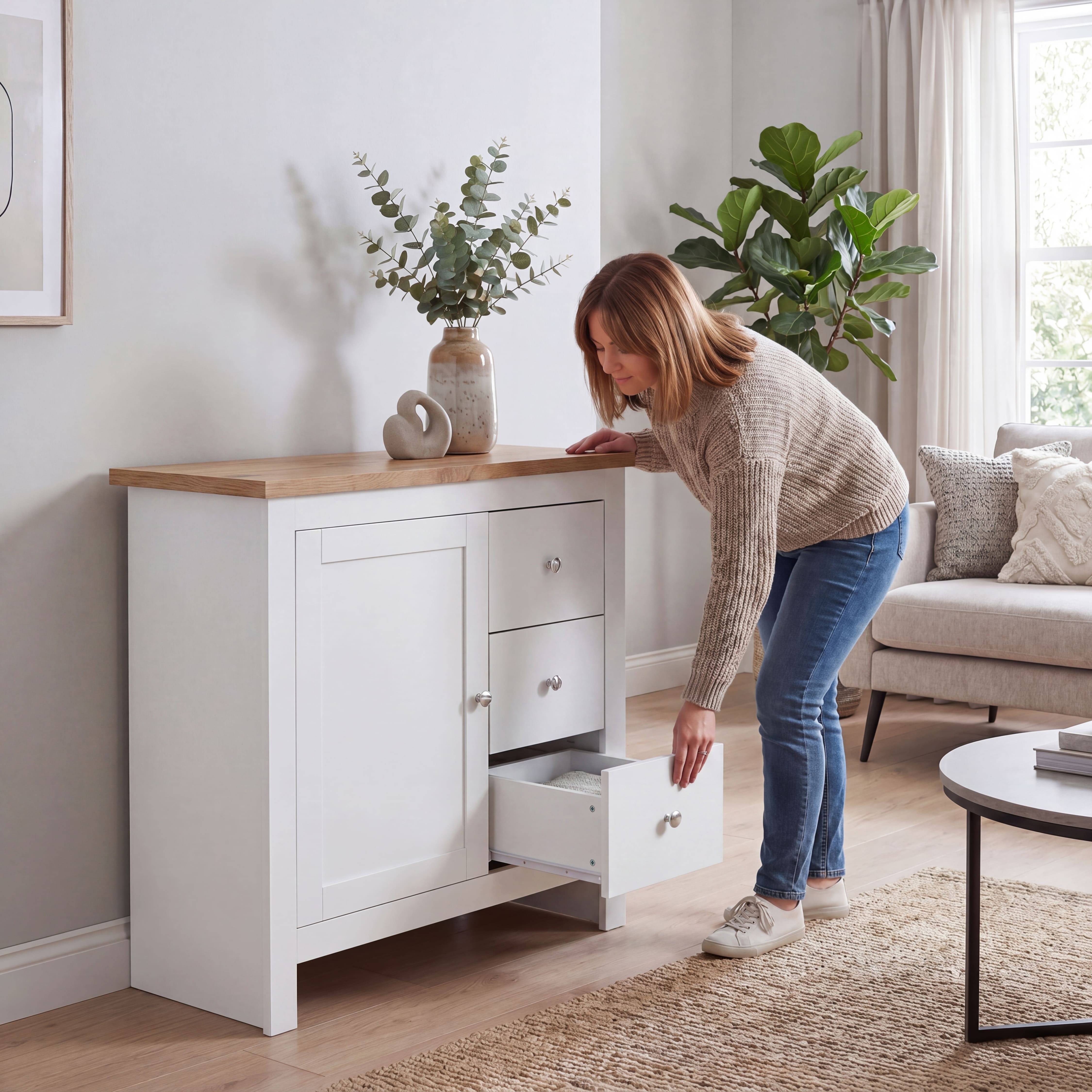 Vida Designs Arlington 3 Drawer 1 Door Sideboard - White - Image 2