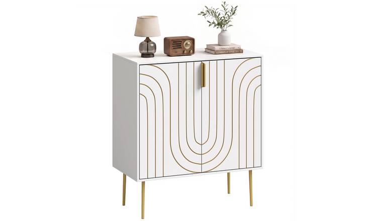 HOMCOM Freestanding Storage Cabinet with 2 Doors and Metal Legs - White