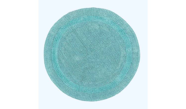 Homescapes Cotton Reversible Round Bath Mat - Aqua