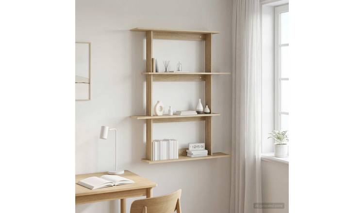 Walplus Engineered Wood Wall Shelf - Light Oak - 100 x 20 x 126 cm