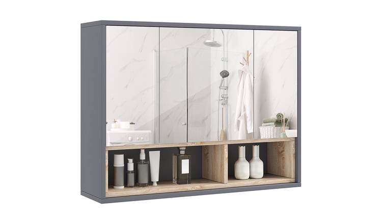HOMCOM Bathroom Mirror Cabinet with Mirror and 3 Doors - Grey