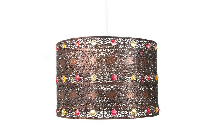 Happy Homewares Bronze Antique Acrylic Gem Moroccan Pendant Shade - 24cm