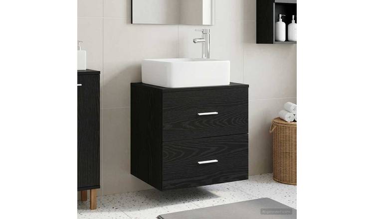 Walplus 2 Drawer Wall Mounted Sink Cabinet - Oak - 49.5 x 41 x 64.5 cm