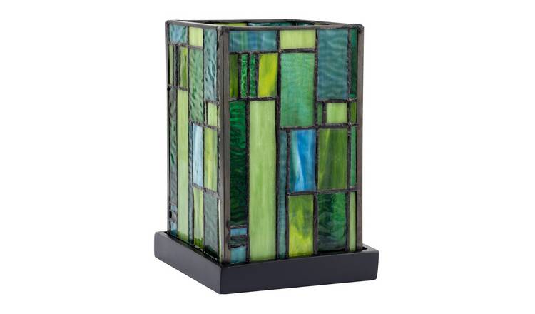 Happy Homewares Green Art Deco Tiffany Glass in Dark Green Table Lamp - 13cm