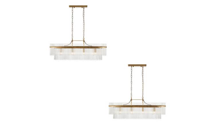 Loops Direct Set of 2 100cm Long 4-Light Pendant - Antique Brass