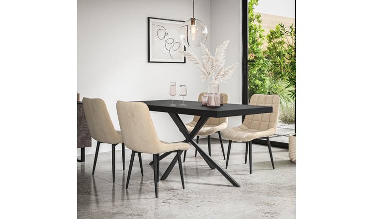 Furniture Online Donni Nova Black Top Dining Table & 6 Beige Chairs