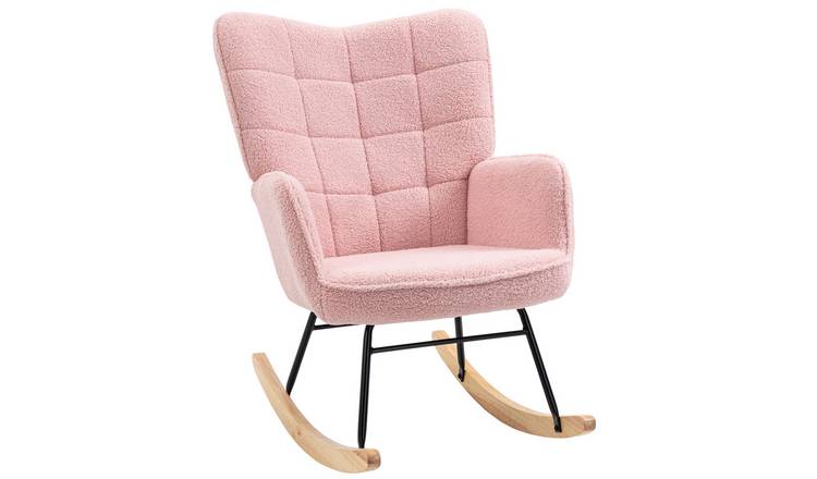 HOMCOM Fleece Wingback Rocking Chair with Wooden Base - Pink
