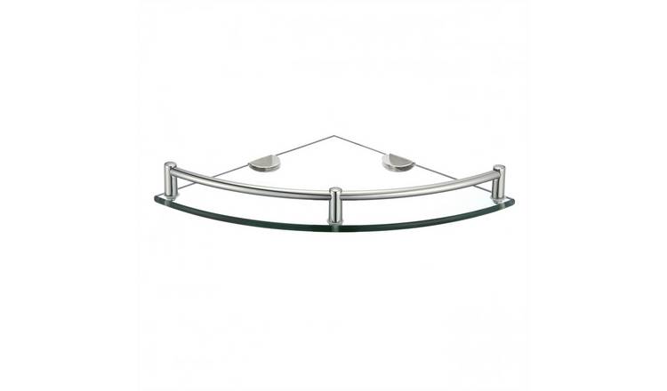 Living and Home 1 Tier Wall Mounted Glass Corner Shower Caddy - 20cm