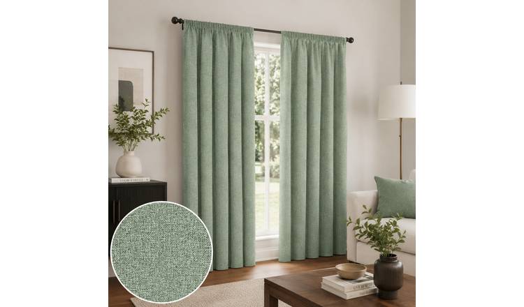 Enhanced Living Alderley Blackout Pencil Pleat Curtains - 117 x 137cm - Green