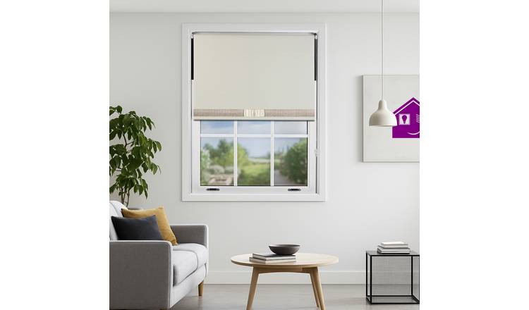 Furnished Cream Blackout Roller Blind Diamante Strip and Bow - 60 x 165cm