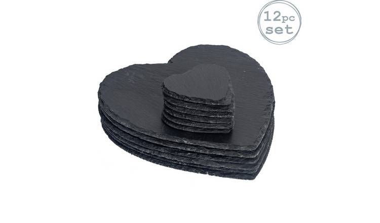 Argon Tableware 12 Piece Heart Slate Placemats & Coasters Set