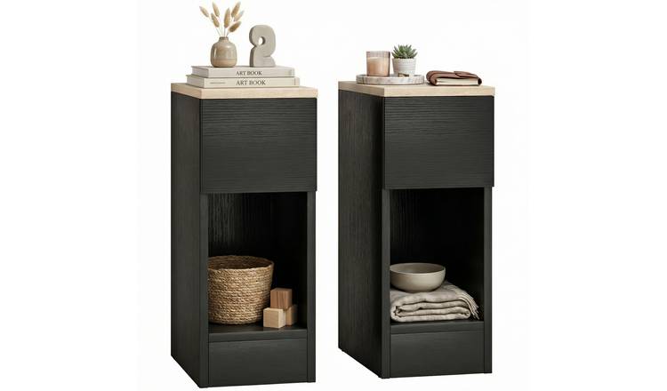 HOMCOM Set of 2 Bedside Table with Drawer and Shelf - Black