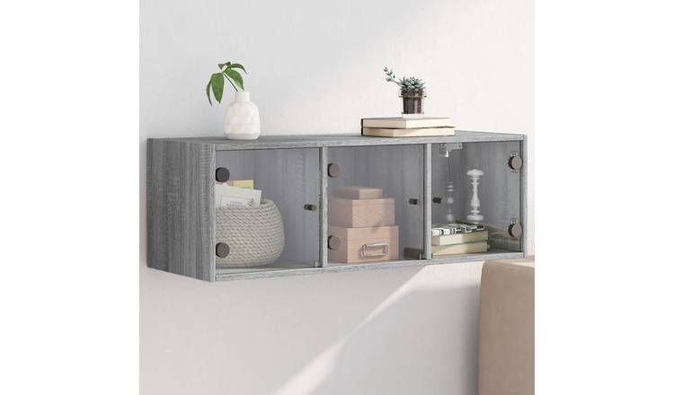 Walplus Engineered Wood Glass Door Wall Cabinet - Grey Sonoma - 102 x 37 x 35 cm