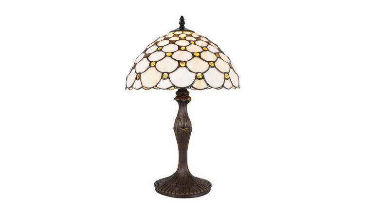 Happy Homewares Orange Stained Glass 12in Tiffany with Amber Table Lamp - 30cm