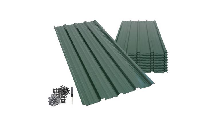 Harbour Housewares 14x Corrugated Metal Roofing Sheets 110 x 46cm  - Green