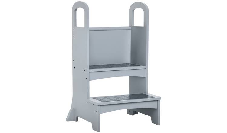 HOMCOM 3 to 8 Years Wooden Non-Slip Kids Step Stool – Grey
